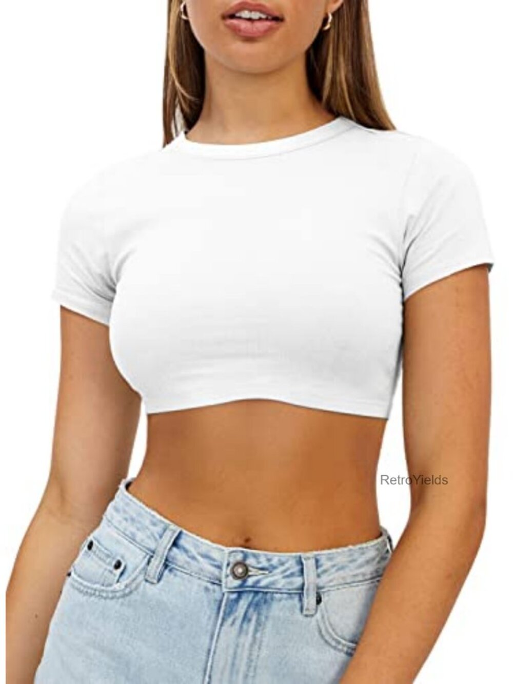 Womens Ribbed Knit Crop Top Short Sleeve Crewneck Fitted Basic Y2K Summer Tee
